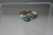 Antique Victorian 9ct Gold Turquoise &amp; Seed Pearl Cluster Ring Fully Hallmarked