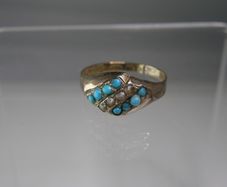 Antique Victorian 9ct Gold Turquoise & Seed Pearl Cluster Ring Fully Hallmarked