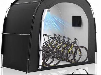 Bike Storage Tent Shed for 5 Bikes, Outdoor Portable 210D Oxford Thick PU4000 Waterproof Bike Cover with Ventilated Window, Bike Tent Fit for Bicycle, Lawn Mower, Garden Tools