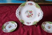 For Collectors Antique 3 Piece Paragon Rockingham Bone China Gold Gilt Cabinet Eared Cake Plate And Bread And Butter Set Made In England