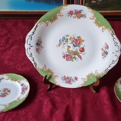 For Collectors Antique 3 Piece Paragon Rockingham Bone China Gold Gilt Cabinet Eared Cake Plate And Bread And Butter Set Made In England