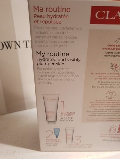 FREE Tote Bag or make up bag - Clarins Body Hydration Essentials- Brand New Boxed 3 piece Set
