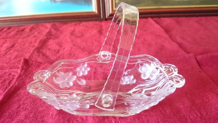 Vintage Original Waltherglas Germany 10 Inch Long Art Deco Glass Basket