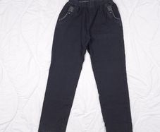 Celia Black Elastic Waist Straight Leg Stretch Trousers Moon Pattern Pocket Trim 10-12UK/38-40EU