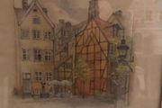Mads Stage Danish Artist Watercolor Print Lithograph Cafe Buildings