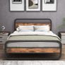 King Size Bed Metal Platform Bed Frame with Wood Headboard Image 7