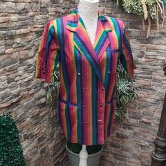 Rainbow striped shirt sleeve festival blazer uk12
