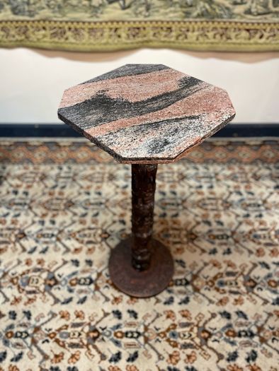 African Carved Stand or Column with Marble Top