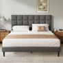 Double Bed Frame, Easy Assembly, Sturdy Wooden Slat Support, Upholstered Platform with Headboard, No Box Spring Needed, White Double Bed 135 x 190 Image 2