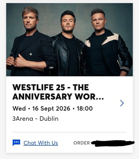 Westlife Concert Tickets Wednesday 16th September 2026