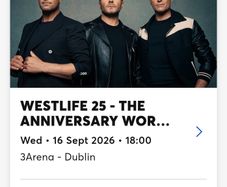 Westlife Concert Tickets Wednesday 16th September 2026