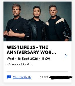 Westlife Concert Tickets Wednesday 16th September 2026