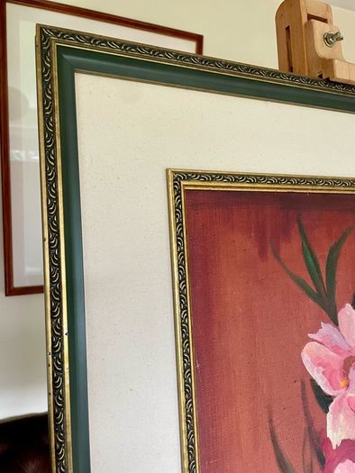 Vintage Peonies Floral Original Acrylic Painting In Ornate Frame