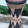 Vintage Rattan Stool with Leather Camel Saddle seat Image 2