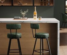 Set of 2 Swivel Bar Stools - 360 Rotation - Faux Leather - Forest Green 65 cm High