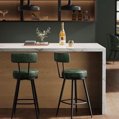 Set of 2 Swivel Bar Stools - 360 Rotation - Faux Leather - Forest Green 65 cm High