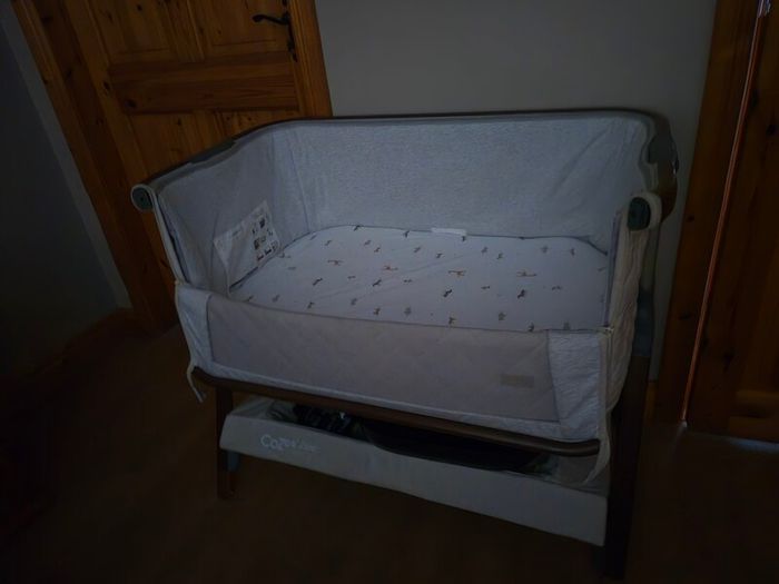 Tutti Bambini CoZee Luxe Bedside Crib, in the walnut/cream