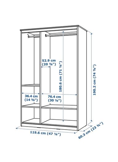 Wardrobe, white, 120x60x191cm