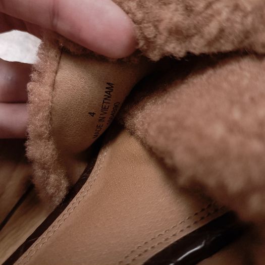 ASOS Dark Brown Croc-Effect & Beige Teddy Fleece Strap Ankle-Buckle Block Heels 4UK/37EU