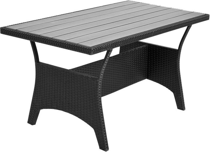 Polyrattan Corner Lounge Garden Furniture Set with WPC Dining Table  Weatherproof Outdoor Corner Sofa Seating Set for Garden, Patio or Balcony  Cream or Grey