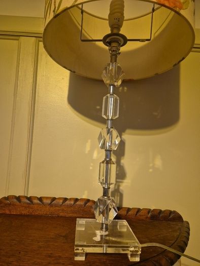 Stunning stacked crystal table lamp with floral shade