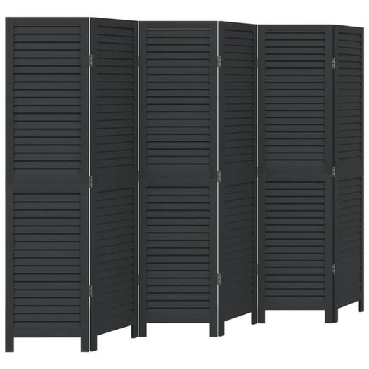 Room Divider 6 Panels Black Solid Wood Paulownia