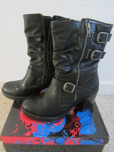 Black Biker Boots - New Look - Size 6