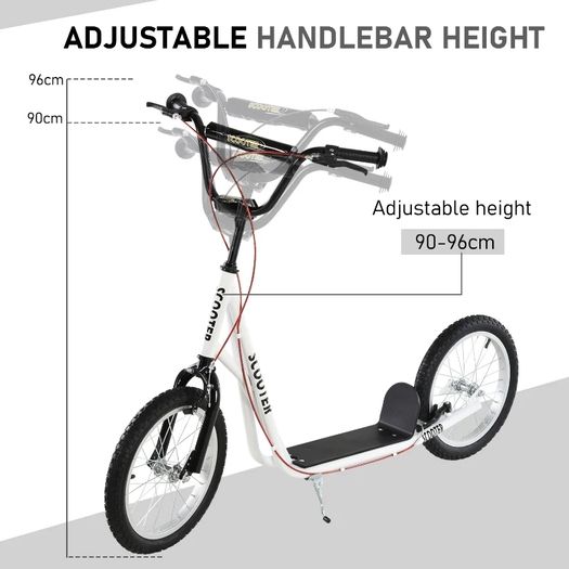 Kick Scooters for Kids with Adjustable Height, Anti-Slip Deck, Dual Brakes, Rubber Tyres, for Boys and Girls Aged 5+ Years Old - White