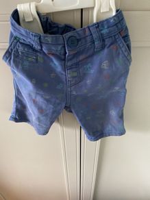 Blue with beach style motif shorts 9-12 months