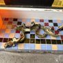 4 Vintage Spanish Brass Angel Mounts with Fruit Garlands, plus Basket Piece Image 2