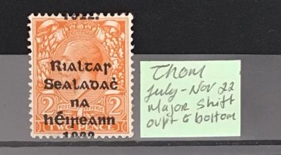 Ireland June-Nov 1922 Alex Thom 2d Orange Sg34 Variety Overprint Shift to Bottom.