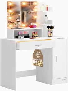 Dressing Table  with LED Lighting Mirror Drawer 3 Shelves