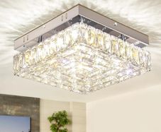 10.6" Modern Crystal Chandeliers Square Ceiling Light Led Ceiling Lights Mini Bedroom Fixture 30W for Kitchen Hallway Dining Room (Color Temperature/Brightness Adjustable)