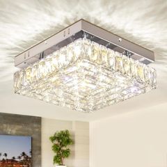 10.6" Modern Crystal Chandeliers Square Ceiling Light Led Ceiling Lights Mini Bedroom Fixture 30W for Kitchen Hallway Dining Room (Color Temperature/Brightness Adjustable)