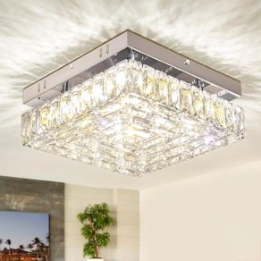 10.6" Modern Crystal Chandeliers Square Ceiling Light Led Ceiling Lights Mini Bedroom Fixture 30W for Kitchen Hallway Dining Room (Color Temperature/Brightness Adjustable)