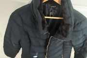 ladies navy quilted fur collar jacket