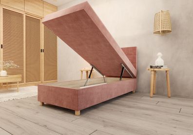 Single upholstered bed with storage box and mattress PIANO