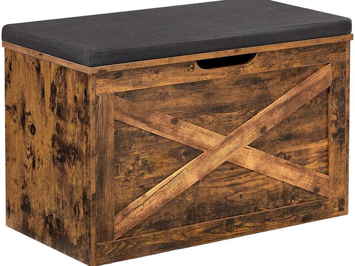 _Shoe bench, seat chest, storage cabinet, with upholstery, 76 x 40 x 48 cm, country house style, vintage brown