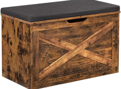 _Shoe bench, seat chest, storage cabinet, with upholstery, 76 x 40 x 48 cm, country house style, vintage brown