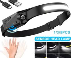 LED Sensor Headlamp USB Rechargeable Headlight Powerful Headlamp Waterproof Head Flashlight 6 Lighting Modes COB Work Light Fishing Hiking Cycling  Night Running Camping