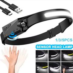 LED Sensor Headlamp USB Rechargeable Headlight Powerful Headlamp Waterproof Head Flashlight 6 Lighting Modes COB Work Light Fishing Hiking Cycling  Night Running Camping