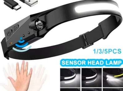LED Sensor Headlamp USB Rechargeable Headlight Powerful Headlamp Waterproof Head Flashlight 6 Lighting Modes COB Work Light Fishing Hiking Cycling  Night Running Camping