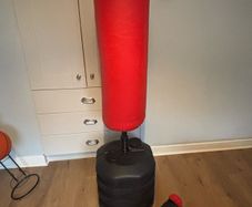 Smyths boxing bag stand and gloves