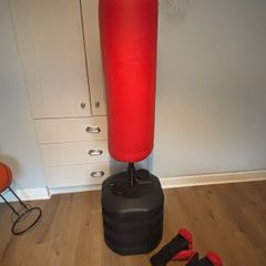 Smyths boxing bag stand and gloves