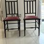 Pair of black wooden Edwardian casual chairs with velvet seats Image 2