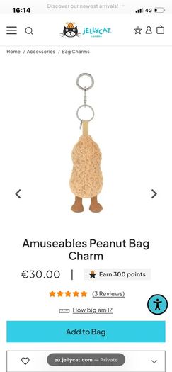 New JELLYCAT Amuseables Peanut Bag Charm