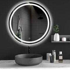 500mm Round LED Bathroom Mirror with Light, Wall Mounted Makeup Mirror with Cold White Light, Anti-Fog, IP44, Large Circle Mirror Backlit + Front Light (FREE POSTAGE)