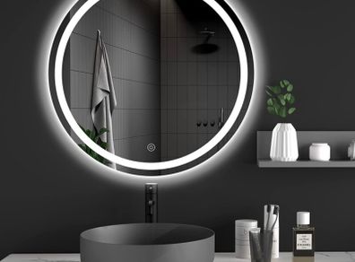 500mm Round LED Bathroom Mirror with Light, Wall Mounted Makeup Mirror with Cold White Light, Anti-Fog, IP44, Large Circle Mirror Backlit + Front Light (FREE POSTAGE)