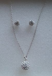Shamballa beads sterling silver set/stud earrings and pendant/