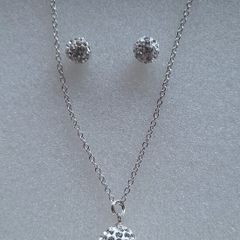 Shamballa beads sterling silver set/stud earrings and pendant/